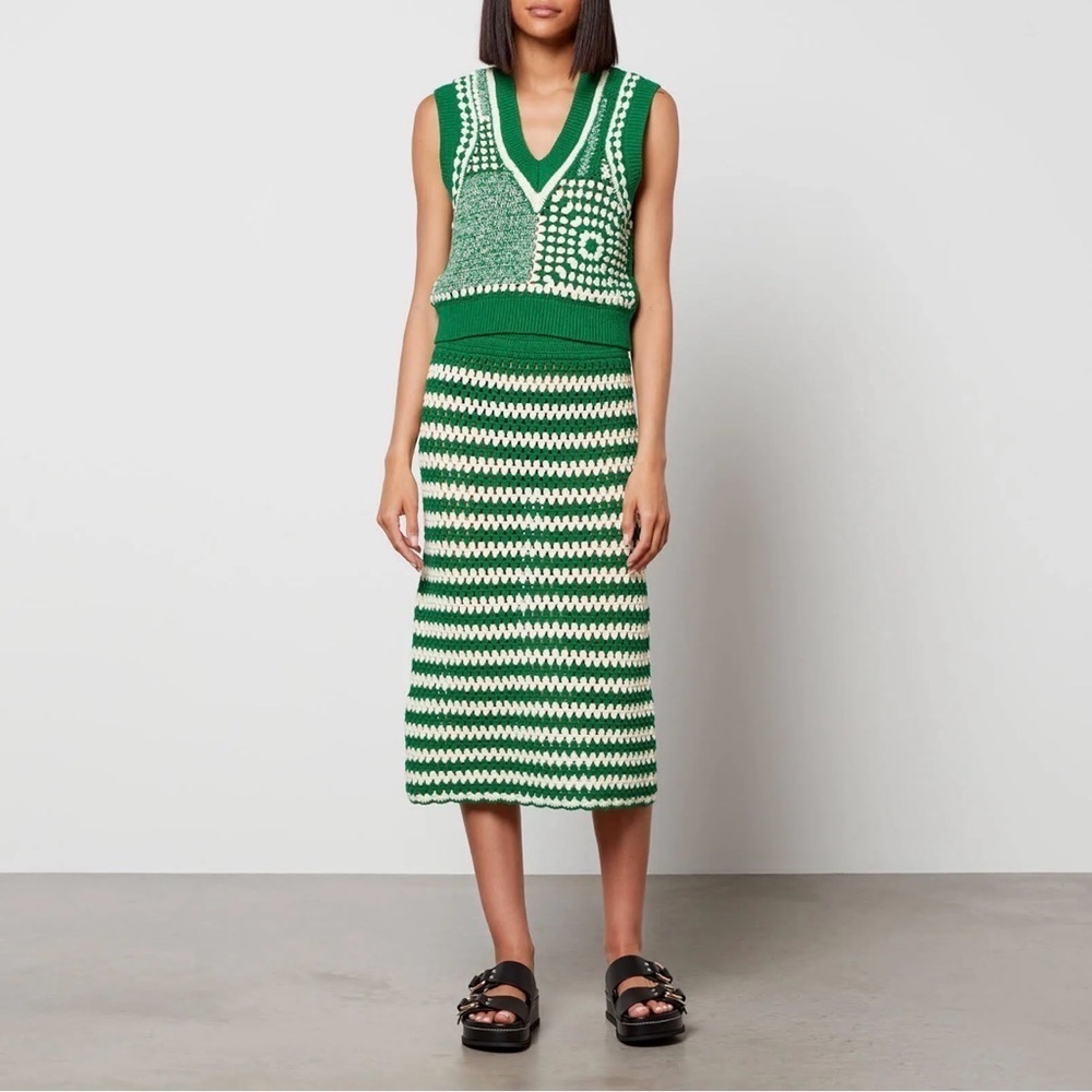 Baum und pferdgarten Green and White Striped crochet midi Skirt NWT size S